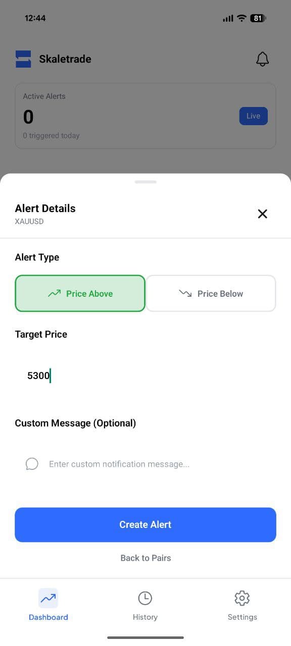 SkaleTrade Create Alert